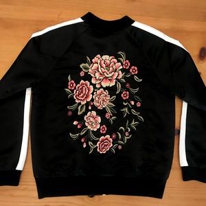 Floral Embroidered Bomber Jacket